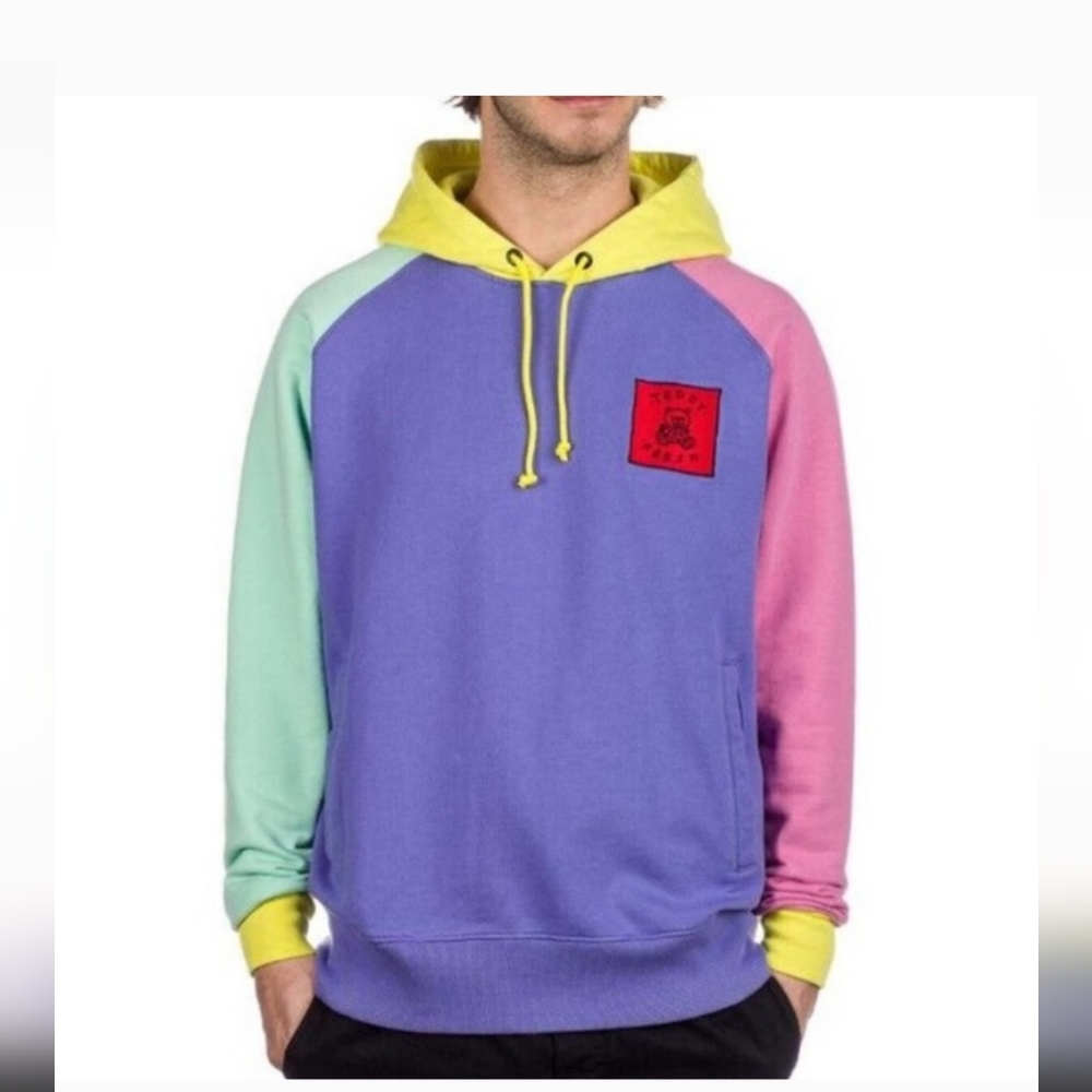 Teddy Fresh Pastel Color Block Pullover Hoodie Sweatshirt unisex size L